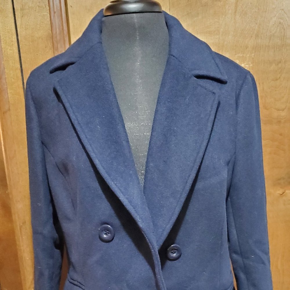 Women's Navy Wool Blend PeaCoat